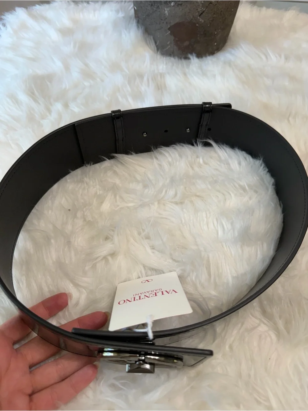 Valentino Garavani Black Patent Leather Wide Waist Belt with Silver Logo Buckle